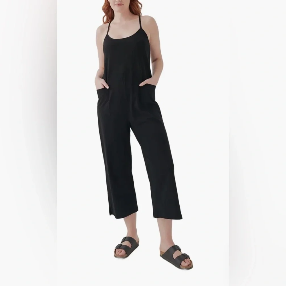 Pact Organic Cotton Cool Stretch Lounge Black Racerback Jumpsuit size medium - Picture 1 of 16